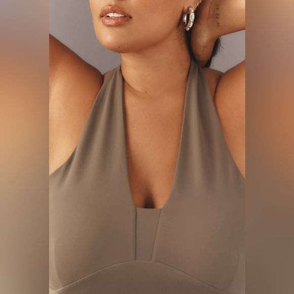 By Anthropologie Tailored Halter Top Moss Green Plus Size 1X Adjustable New - Picture 2 of 11